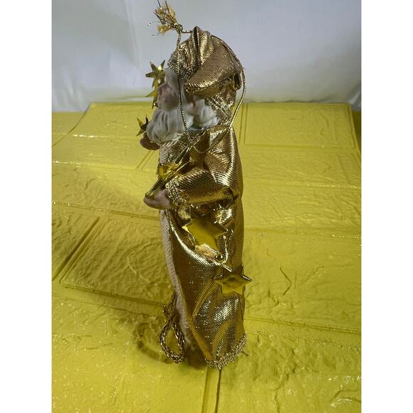 Vintage Old World Porcelain Santa Claus Small Tree Topper Ornament Gold Stars - Picture 4 of 9